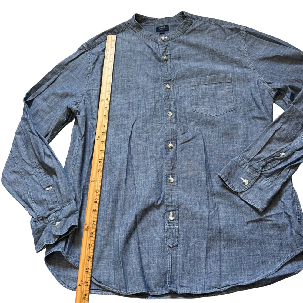 J.Crew Mens Chambray Band Collar Shirt XL Blue Cotton Long Sleeve Old Money - Picture 6 of 7